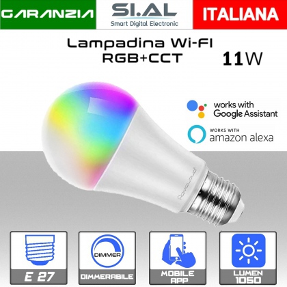Lampadina LED 11w 1050 lumen E27 RGB e CCT dimmerabile