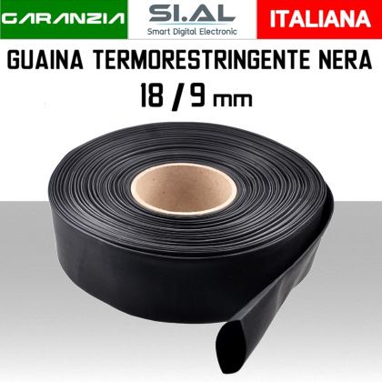  Guaina termorestringente nera diametro 18mm / 9 mm al metro 