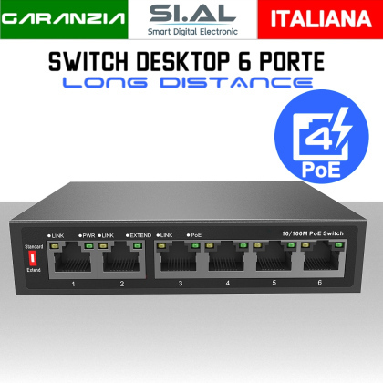 Switch di rete PoE 6 porte LAN modello Long Distance Sunell