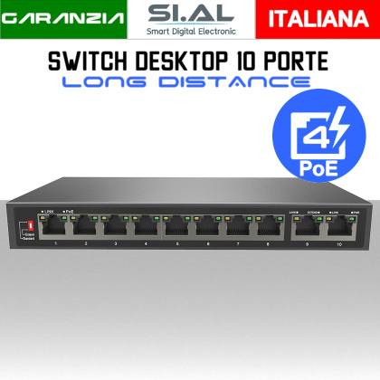 Switch di rete PoE 10 porte LAN modello Long Distance Sunell