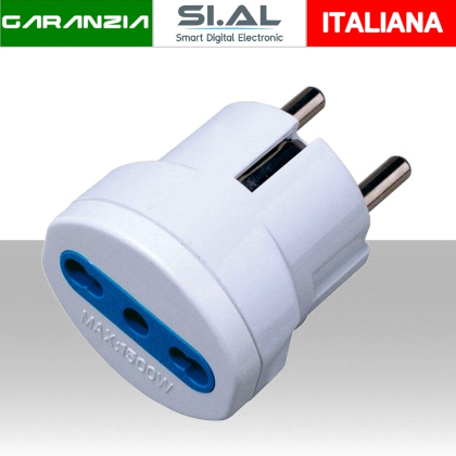 Adattatore spina Schuko a presa Bipasso 10/16A bianca