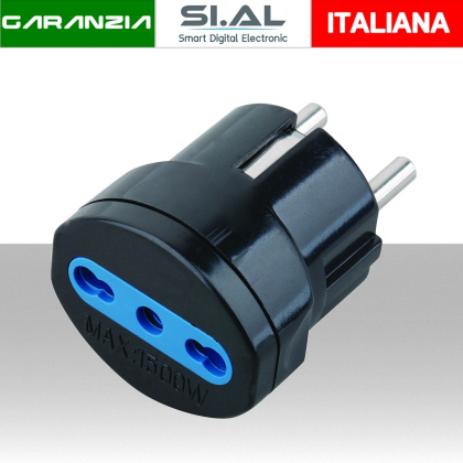 Adattatore spina Schuko a presa Bipasso 10/16A Nero