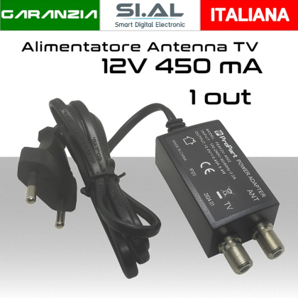 Alimentatore antenna TV da 450mA 12V ad 1 uscita Nero