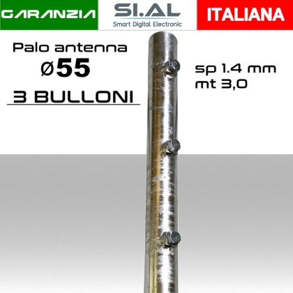 Palo antenna singolo 3 metri diametro ø 55 spessore 1,4 mm