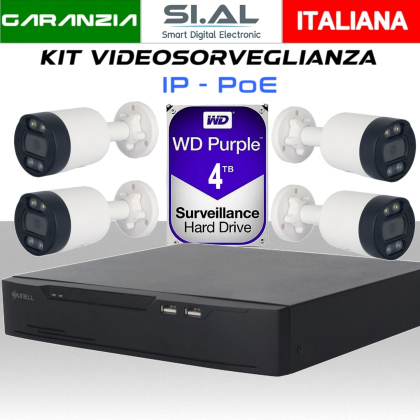 KIT videosorveglianza NVR PoE 4 telecamere Bullet Full Color 