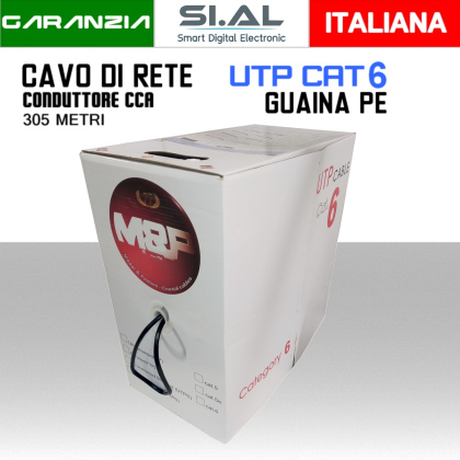 Cavo Ethernet LAN CAT.6 UTP conduttore CCA guaina PE nera box 305 metri