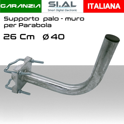 Staffa Supporto parabola curvo 26 cm universale per pali 