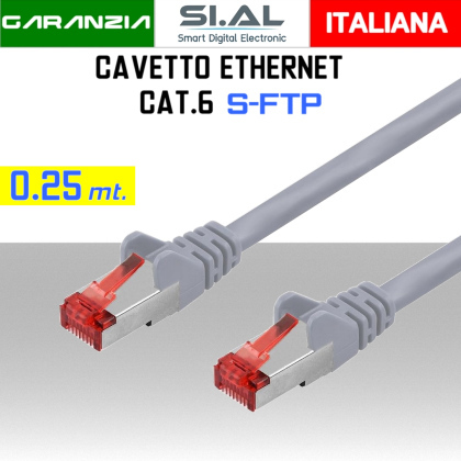 Cavo ethernet Patch CAT.6 S/FTP doppia schermatura da 0,25 metri