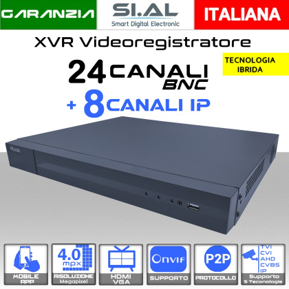 DVR videosorveglianza 24 Canali 4MP Ibrido 8 IP H265 2 Sata