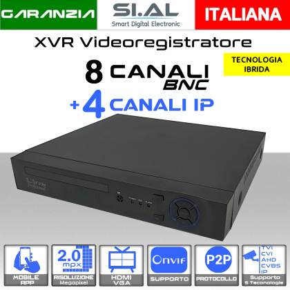 DVR videosorveglianza 8 Canali 2MP Ibrido 4 IP H265 