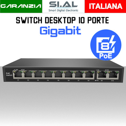 Switch di rete PoE 10 porte LAN Gigabit modello Sunell 