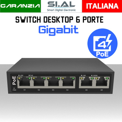 Switch di rete PoE 6 porte LAN Gigabit modello Sunell 