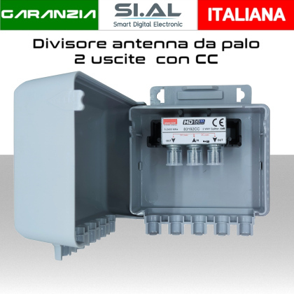 Partitore antenna da palo 2 uscite per segnale TV/SAT con passaggio CC 