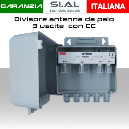 Partitore antenna da palo 3 uscite per segnale TV/SAT con passaggio CC 