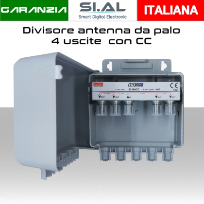 Partitore antenna da palo 4 uscite per segnale TV/SAT con passaggio CC 