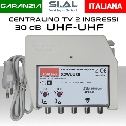 Centralino antenna TV da interno 2 ingressi UHF 30dB serie Emme Esse 82WUU30