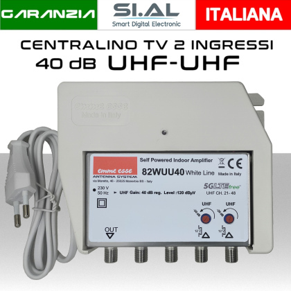 Centralino antenna TV da interno 2 ingressi UHF 40dB serie Emme Esse 82WUU40