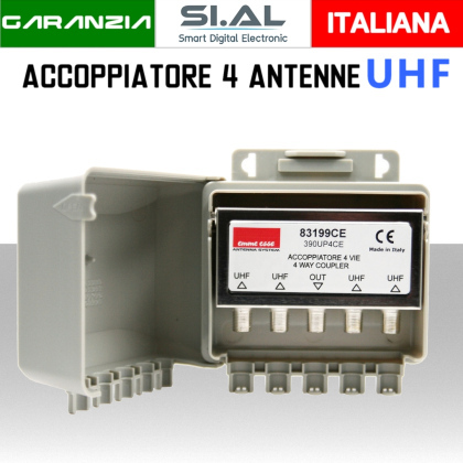 Accoppiatore antenna TV 4 ingressi banda UHF Emme esse