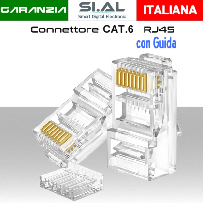 Connettore RJ45 CAT.6 con guida per cavi Ethernet LAN conf.100pz.Box