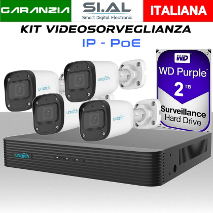 KIT Videosorveglianza IP Poe 4 telecamere 4MP con hard disk 2TB