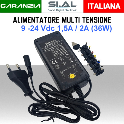 Alimentatore universale regolabile 9-24Vdc 1500-2000mA 36W