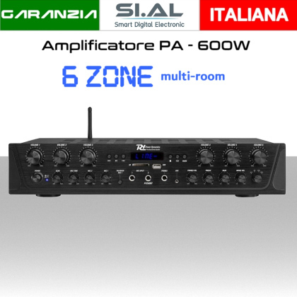 Amplificatore audio 600W bluetooth radio mp3 sistema audio 6 zone (4ohm,8ohm)