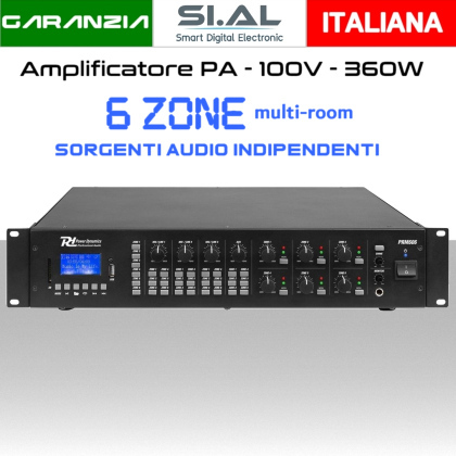 Amplificatore audio 360W bluetooth mp3 sistema audio 6 zone a matrice (100V,4ohm,8ohm)
