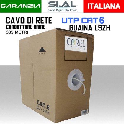 Cavo Ethernet LAN CAT.6 UTP sottile conduttore in RAME guaina LSZH Box 305 metri 