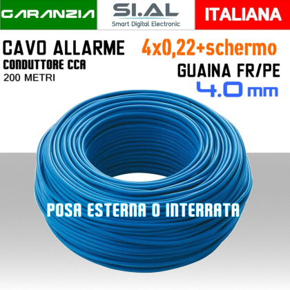 Cavo Allarme 4 fili Schermato 4x0,22 FR/PE in Rame 200 Metri per posa esterna 