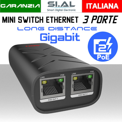 Mini Switch PoE Gigabit Ethernet 3 Porte Lan modello POE33032PL