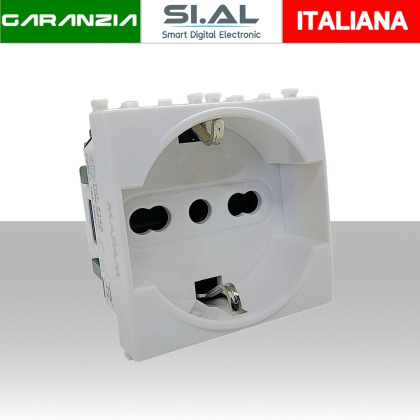 Presa elettrica Schuko UNEL 3.0 con innesto profondo compatibile Vimar Plana Bianco