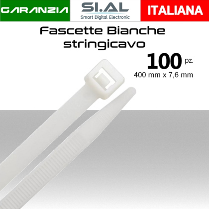 Fascette stringicavo bianche multiuso grandi 400x7,6mm pz.100