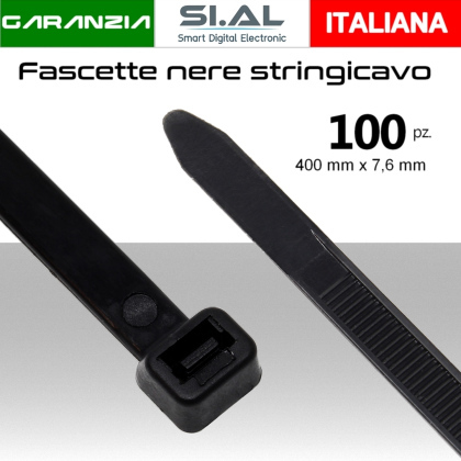 Fascette stringicavo nere multiuso grandi 400x7,6mm pz.100