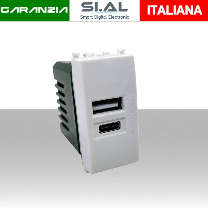Presa USB / USBC Doppia 5V 2.4A compatibile Vimar Plana Bianco 