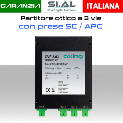 Splitter fibra ottica 3 vie Monomodale 4 porte SC/APC Axing