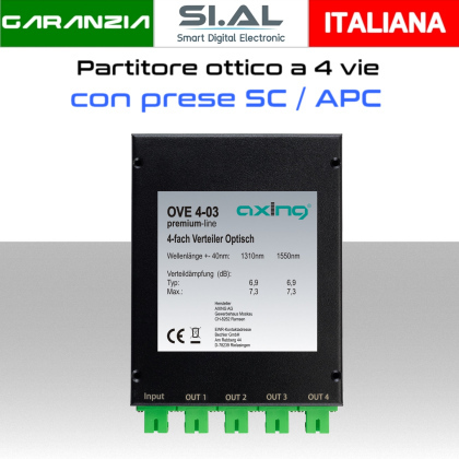 Splitter fibra ottica 4 vie Monomodale 5 porte SC/APC Axing
