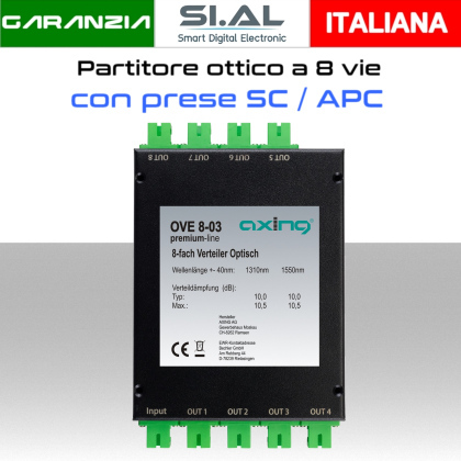 Splitter fibra ottica 8 vie Monomodale 9 porte SC/APC Axing