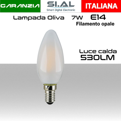 Lampadina LED a filamento Opale Oliva E14 7W luce calda 530 lumen 