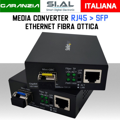 KIT Media Converter ethernet a fibra ottica monomodale Gigabit completo di modulo SFP 