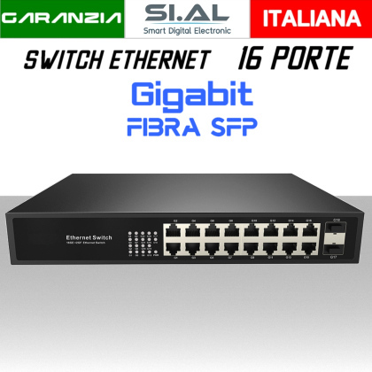 Switch Ethernet in fibra ottica 16 Porte Lan Gigabit 2 Slot SFP