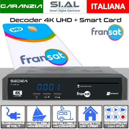 Decoder FRANSAT 4K Ultra HD SEDEA SF-4400 con scheda ufficiale TV francese