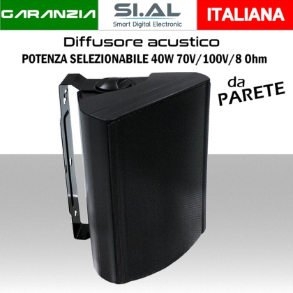 Diffusore acustico da parete X-DOME 40W 70V/100V/8Ω  a 2 vie potenza selezionabile black 