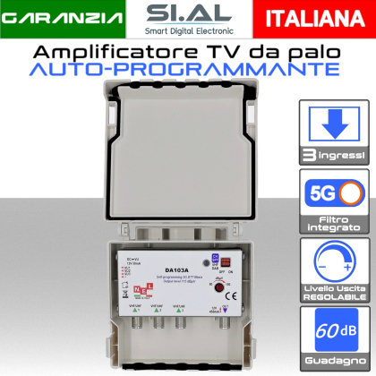 Centralino TV auto programmabile da palo 3 ingressi 60dB con AGC modello N.E.L.DA103A