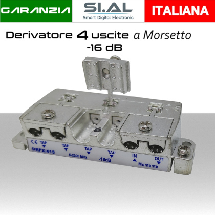 Derivatore antenna 4 uscite a morsetto attenuazione -16dB per SAT/DTT