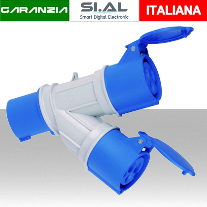 Adattatore Sdoppiatore Industriale Blu 16A 220V - 1 Spina 2 Prese CEE