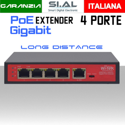 PoE Extender 4 Porte Gigabit Long Range | 90W Wi-Tek WI-PE51G 