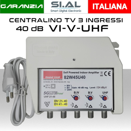 Centralino antenna TV da interno 3 ingressi IV-V-UHF (40/41) 40dB regolabile Emme Esse 82W45U40