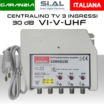 Centralino antenna TV da interno 3 ingressi IV-V-UHF (40/41) 30dB regolabile Emme Esse 82W45U30