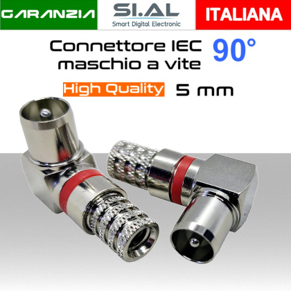 Connettore TV IEC Maschio a Vite 90° Angolare per Cavo 5mm