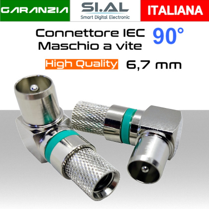 Connettore TV IEC Maschio a Vite 90° Angolare per Cavo 6,7mm
